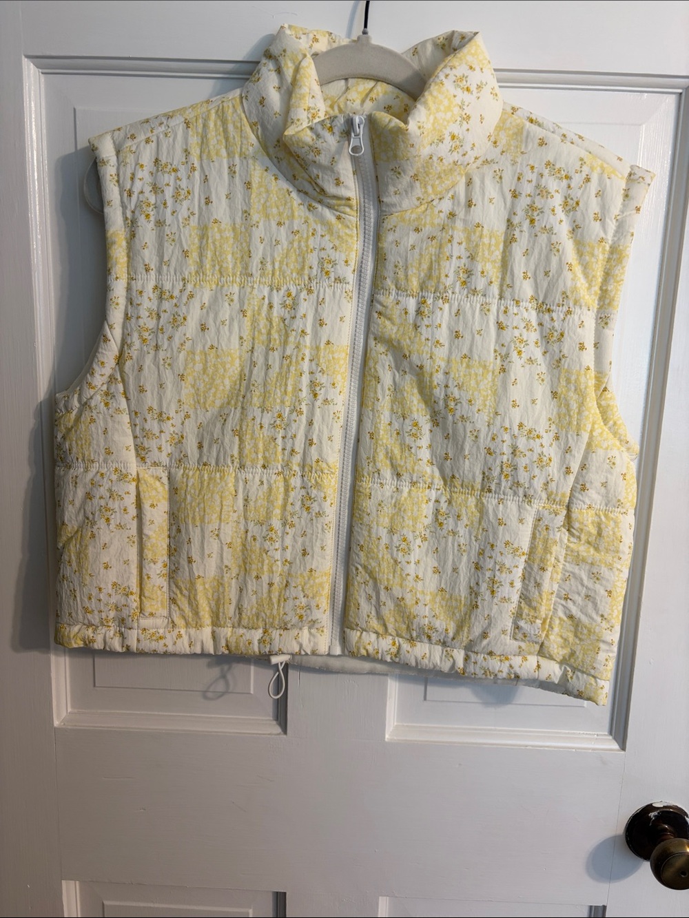 Thread & Supply White and Yellow Floral Quilted Puffer Vest